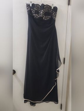 Vintage Bari Jay Strapless Black Evening Gown with Lace Bodice, Size 5-6.